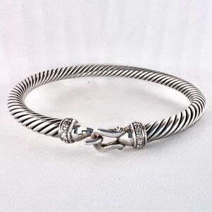 David Yurman 5mm Buckle Cable Bracelet Sterling Silver with Pavé Diamonds
